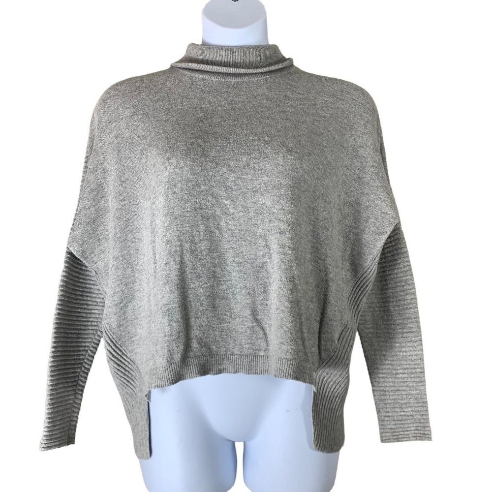 Just Female Sweater Size Small Dolman Sleeve Gray Wool Blend High Low Turtleneck